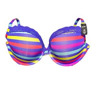 LA SENZA | Rainbow Stripe Lace Bra 34DD Colorful Retro Pop NWT | 3 Way Straps